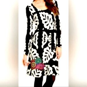 Desigual tati tunic dress black white pink leaf sash mini office knit floral USM